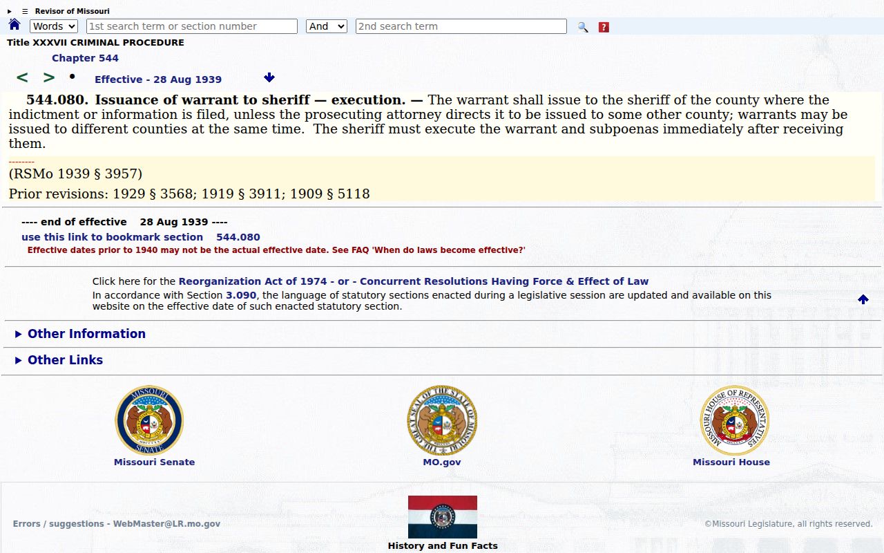 Osage County arrest warrant service statute